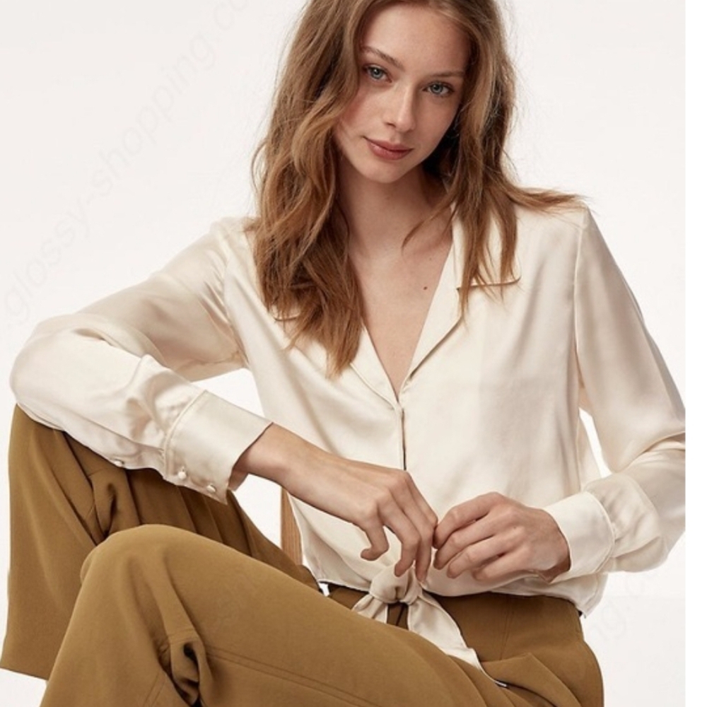 Wilfred Ivory Silky Tie Front Blouse Sz Small